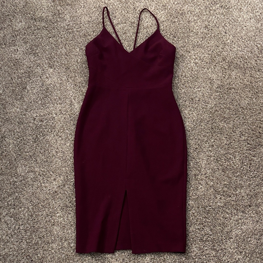 Likely Deep Burgundy Midi Dress with Spaghetti Straps